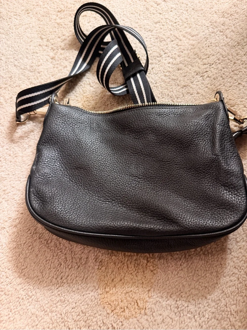 kate spade Black Crossbody with Black-and-White Striped Strap